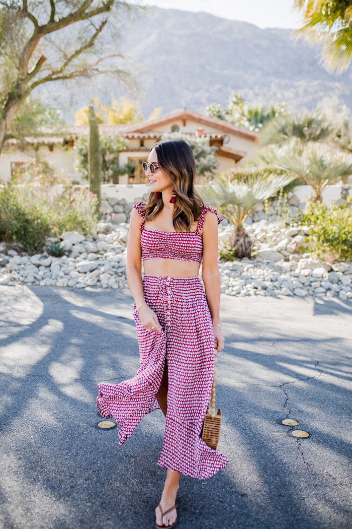 red crop top and skirt