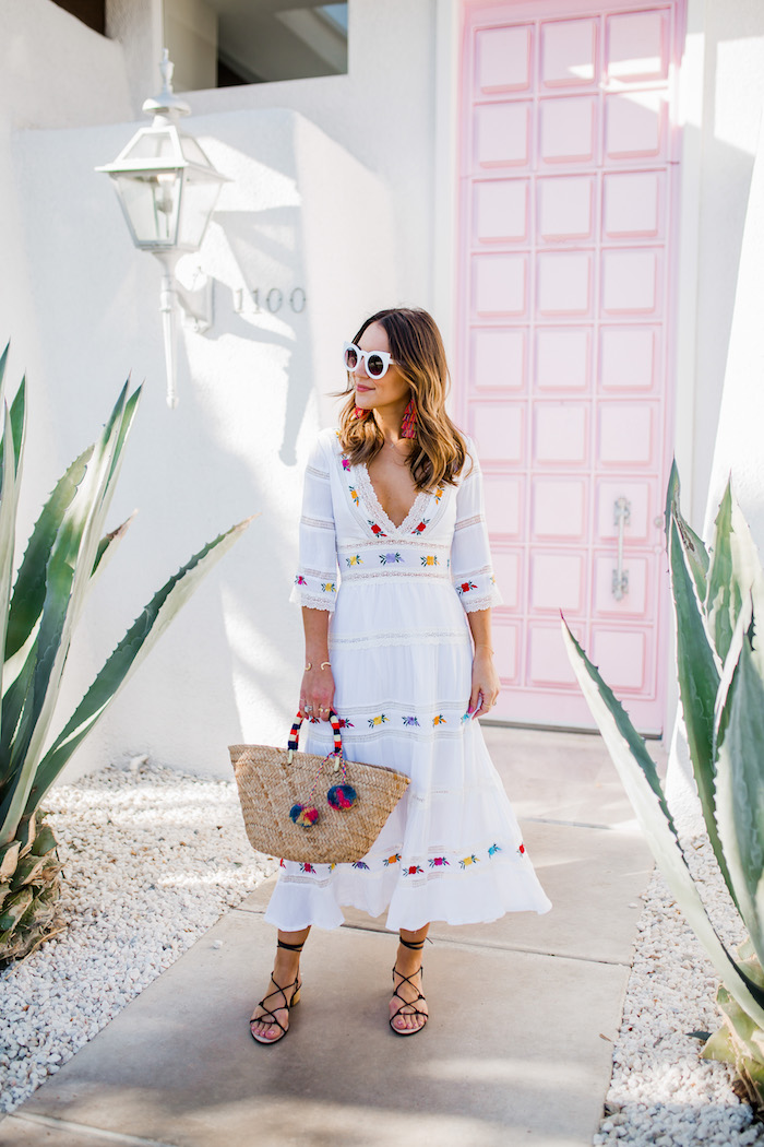 plunging neck white dress