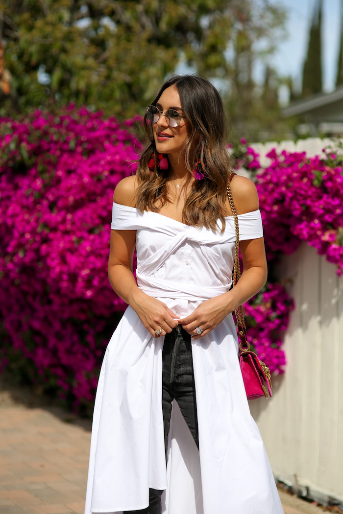 white off the shoulder shirt dress