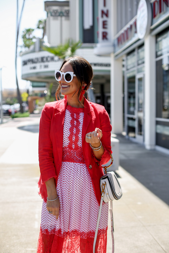 red linen blazer