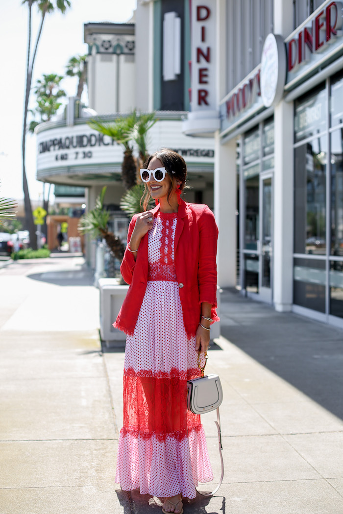 aqua polka dot maxi dress