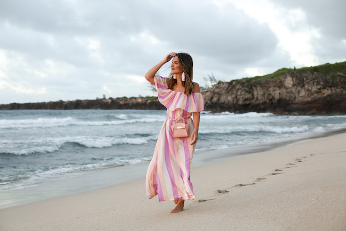 pink off the shoulder dress