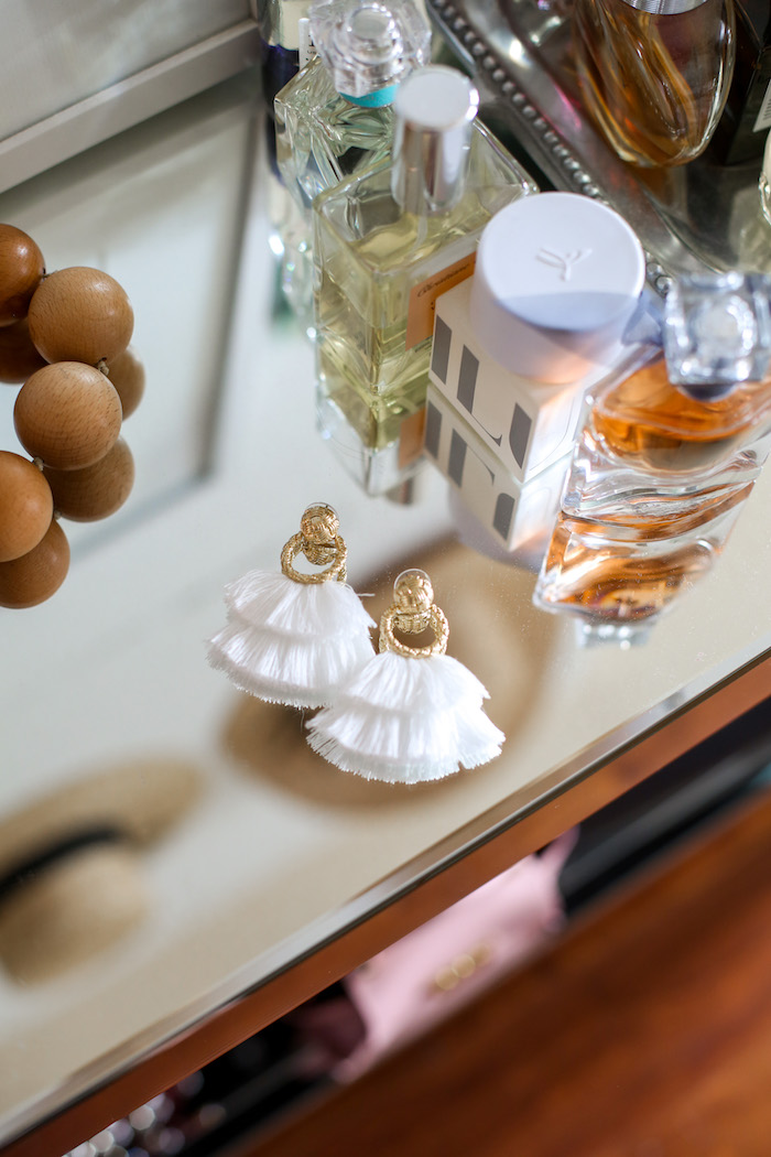 white tassel earrings