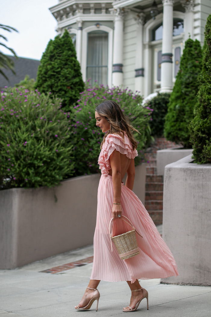 Pink Pleated Midi Dress