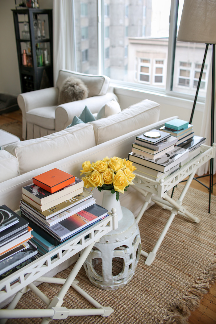 tray tables styled with books