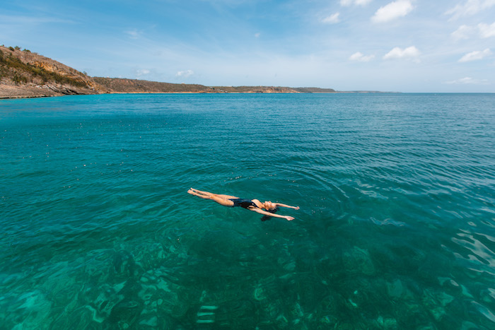 floating in caribbean sea