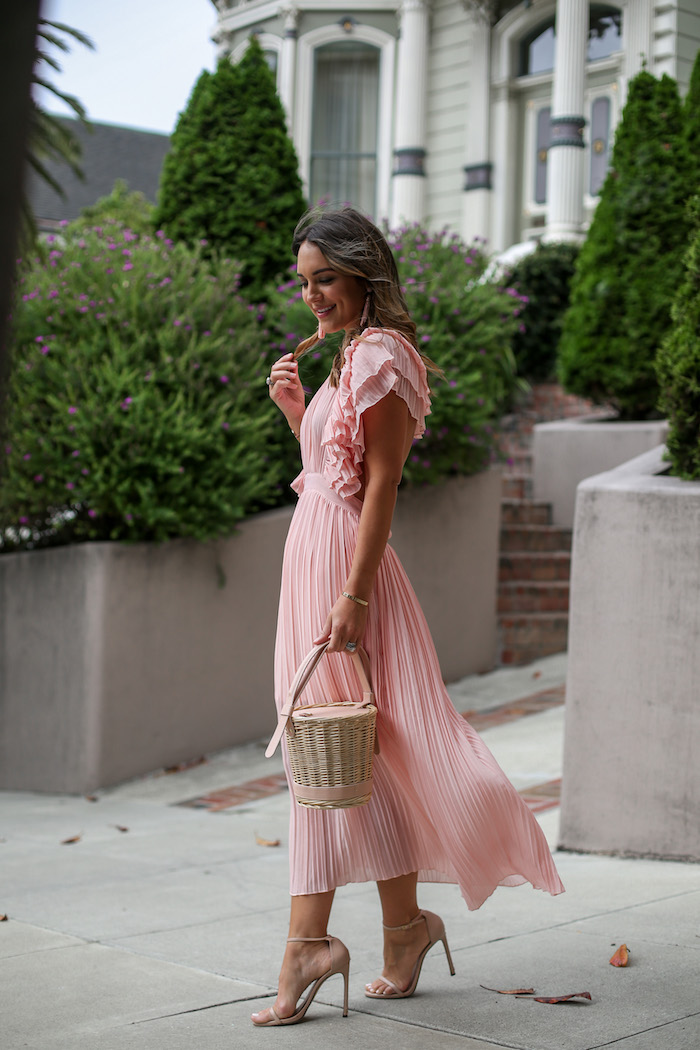 Pink Pleated Midi Dress