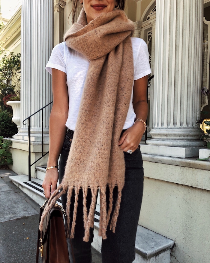 camel fringe scarf