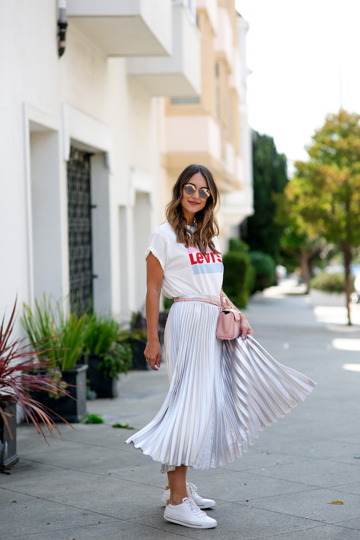 Very silver pleated skirt sale