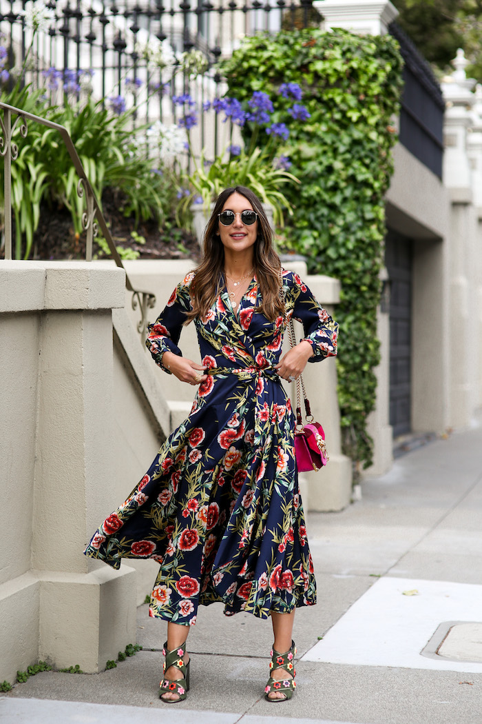 navy floral wrap dress