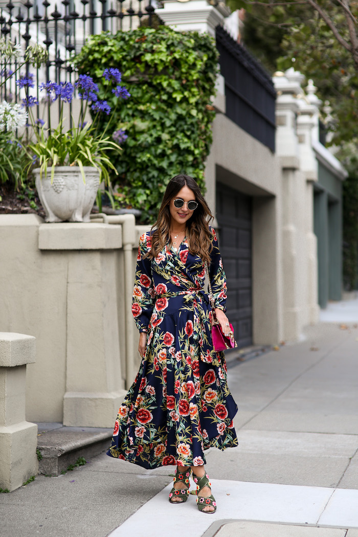 floral wrap dress