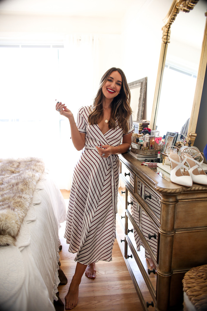 striped wrap dress