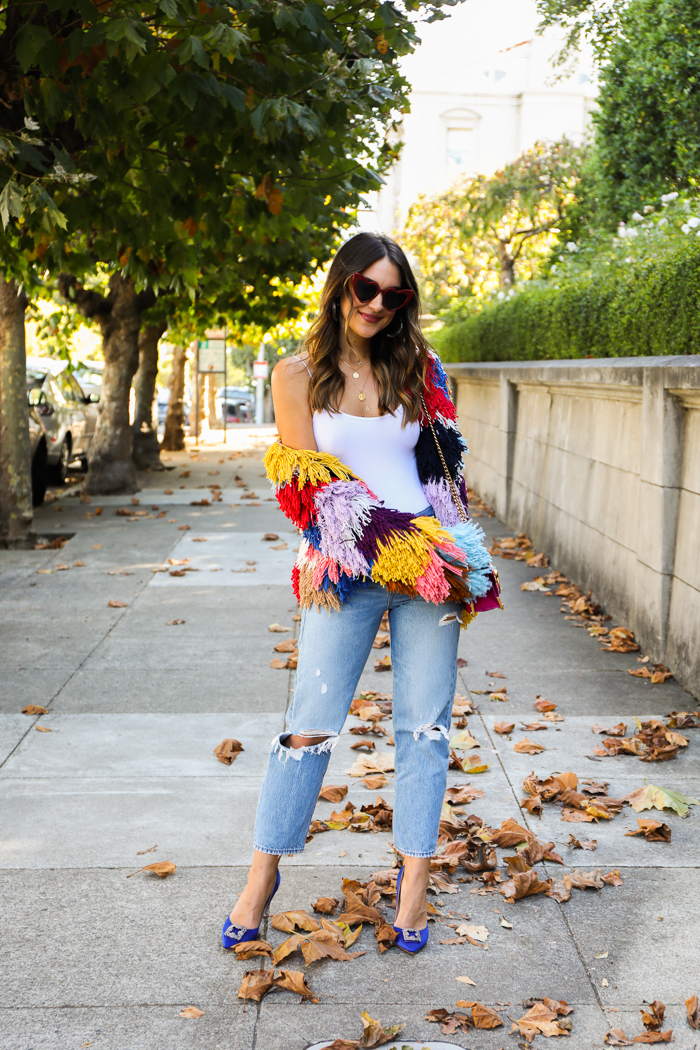 colorful fringe jacket