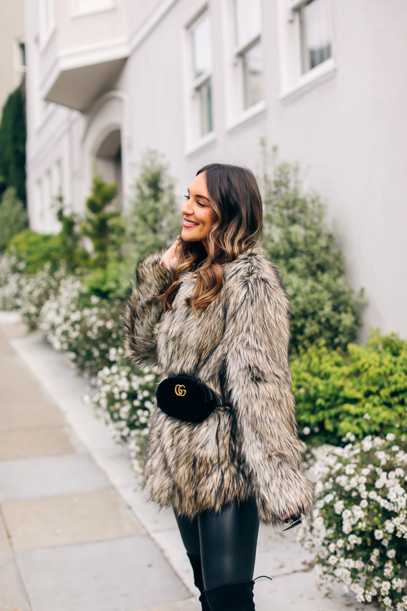 brown faux fur coat