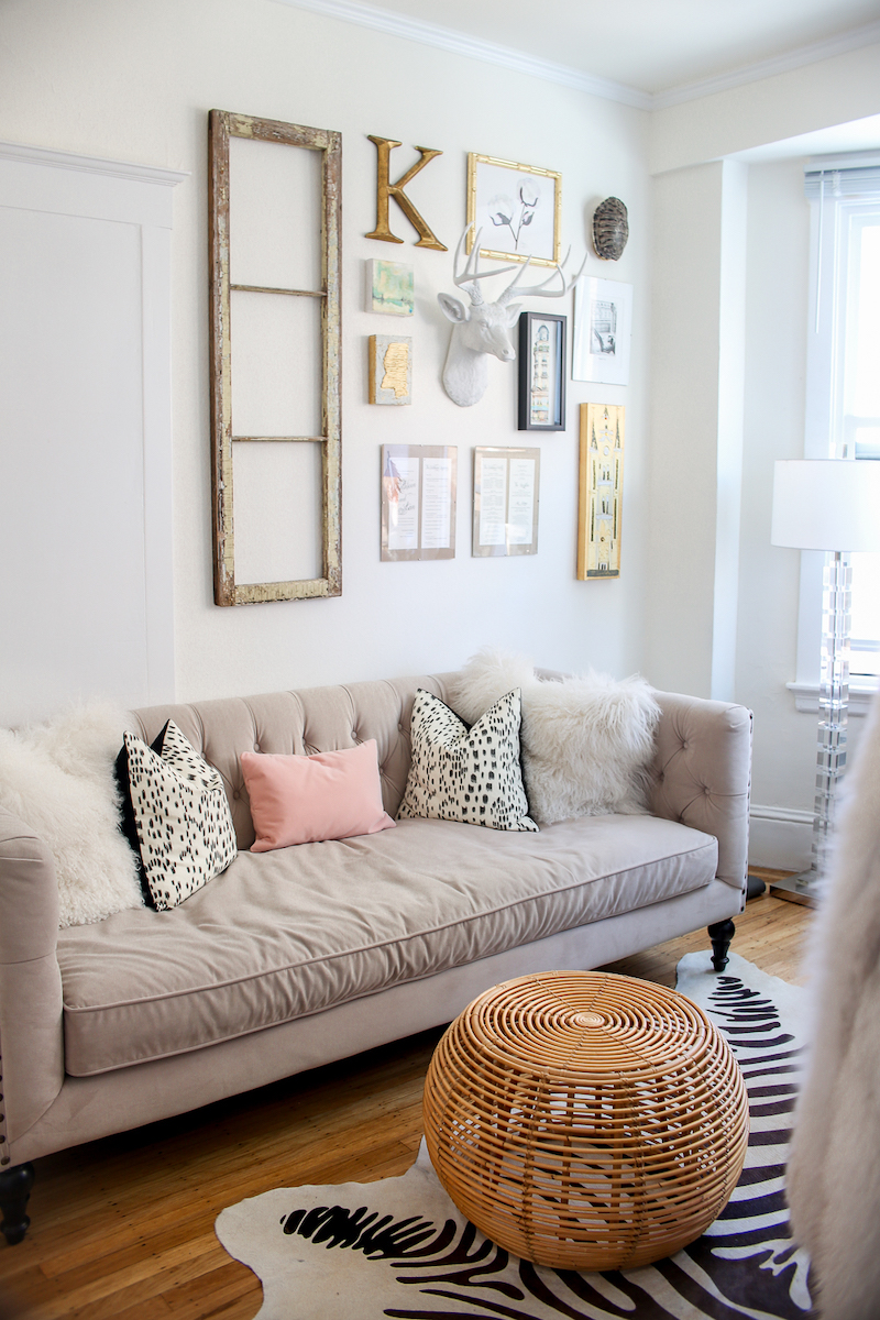 beige tufted sofa