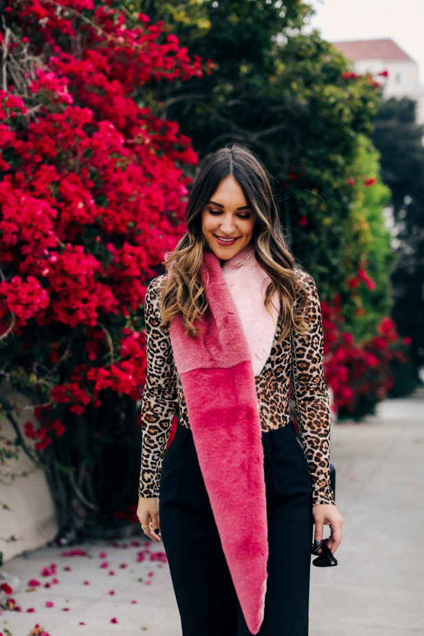 pink faux fur scarf