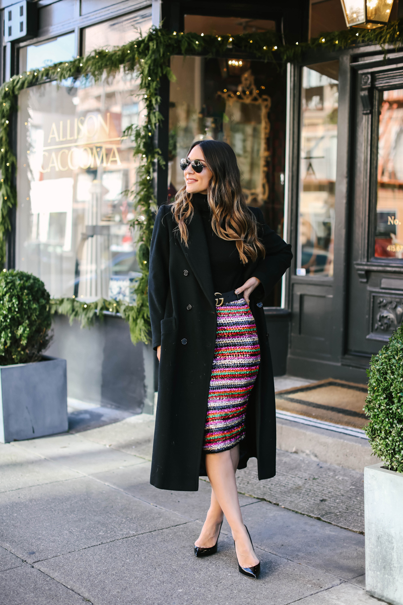 Striped sequin shop skirt outfit