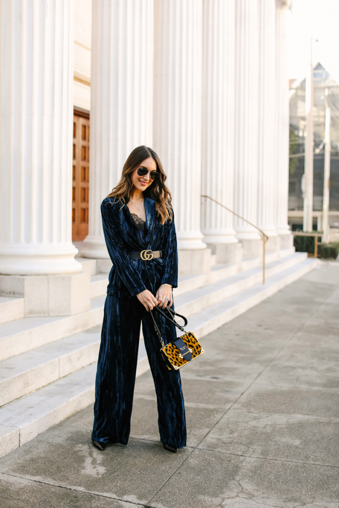 Navy Velvet Pant Suit