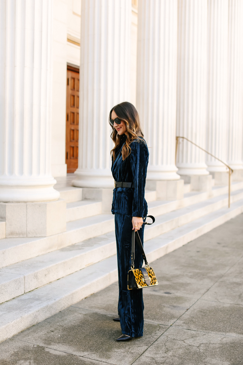 navy velvet pant suit