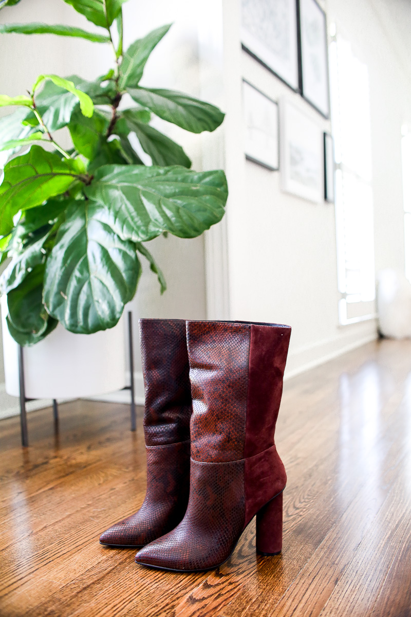 burgundy python booties