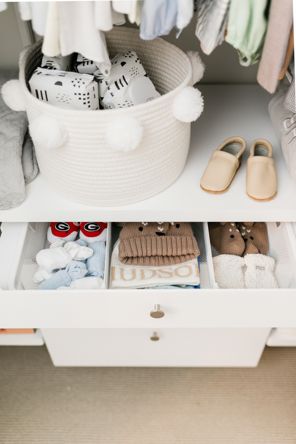 white pom pom basket