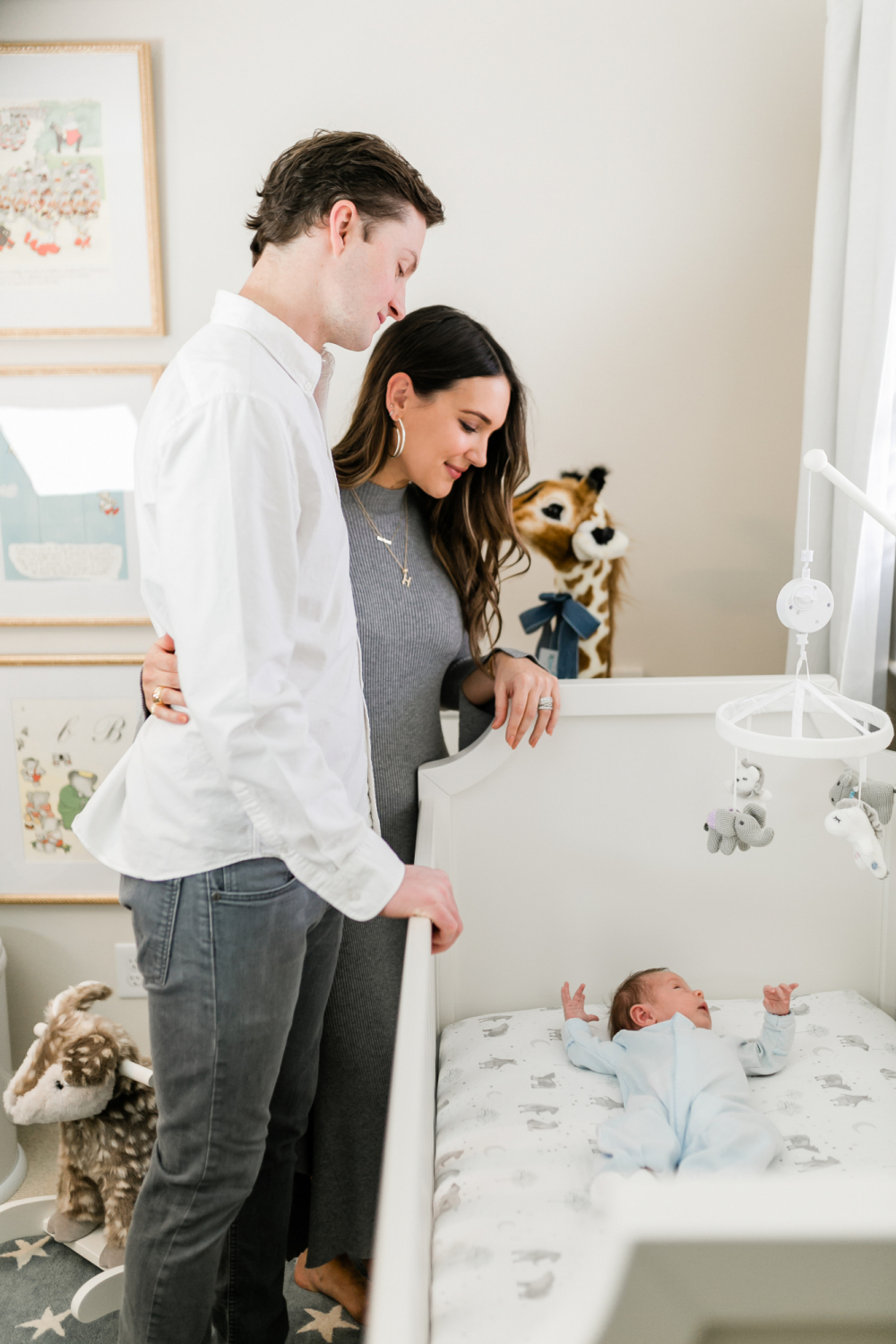 white baby boy crib