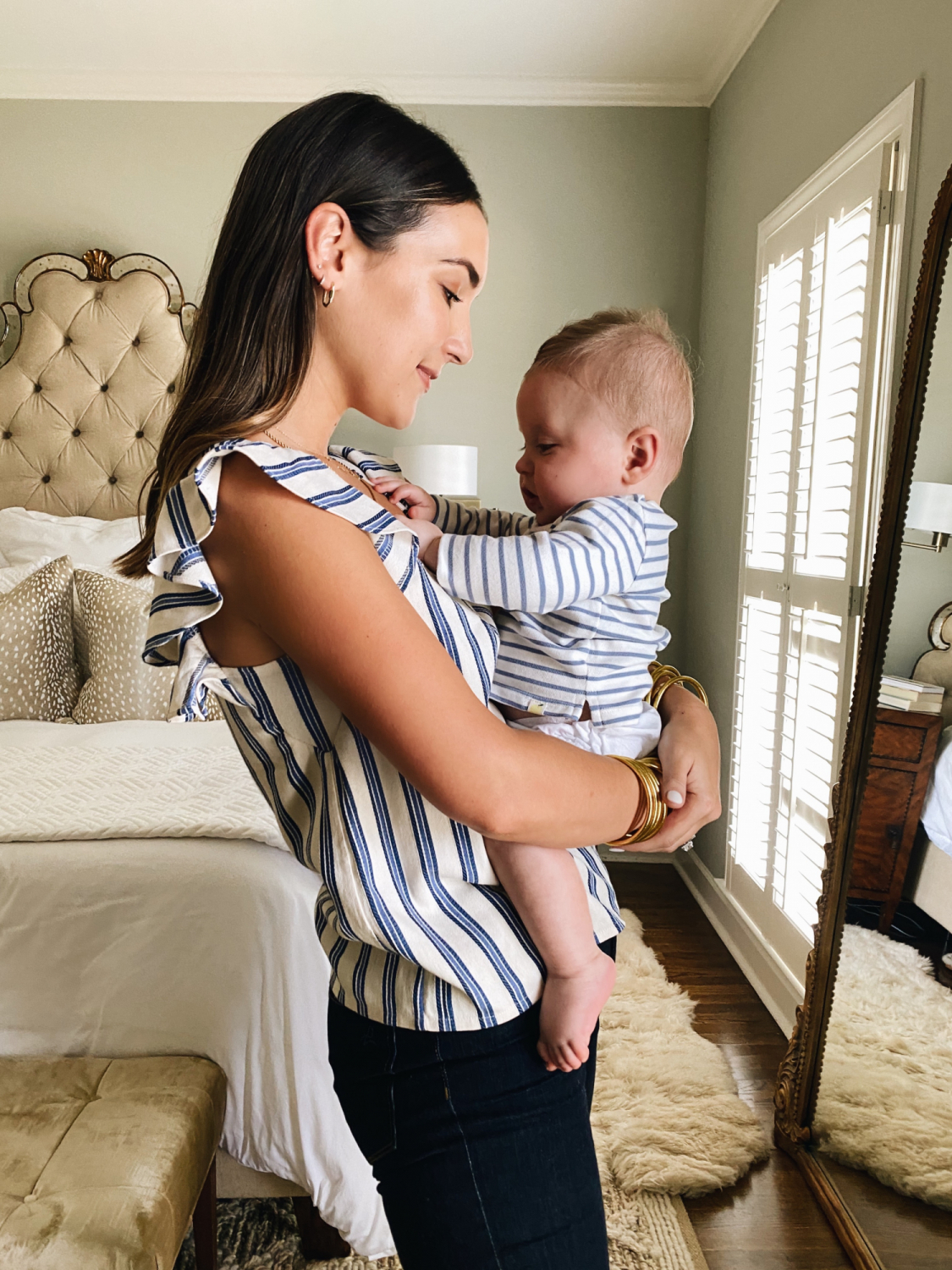 blue striped top