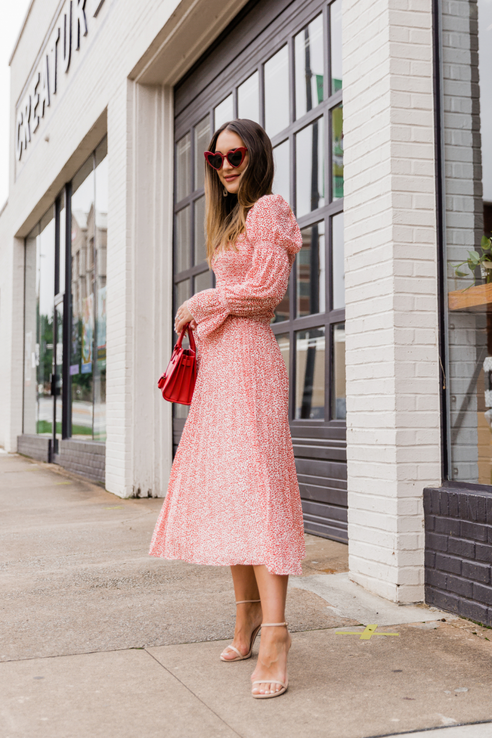 Red polka dot hot sale dress midi