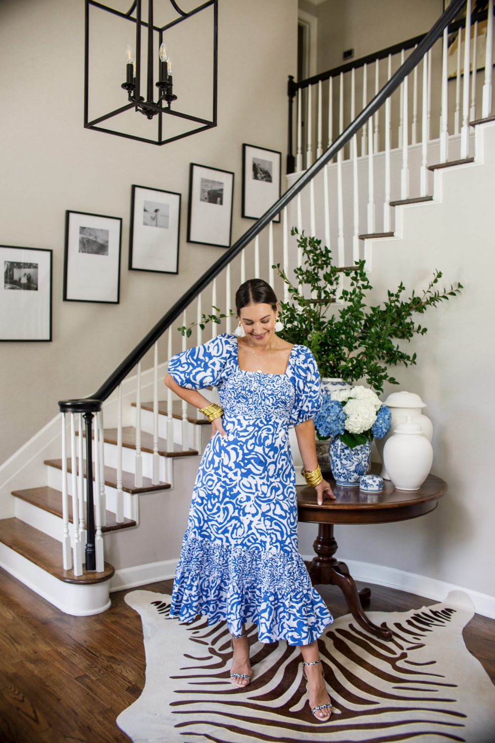 blue and white dress