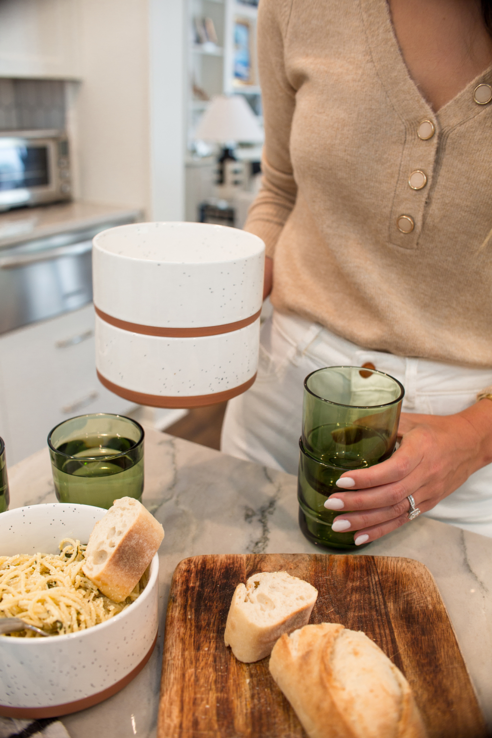 white speckled bowls