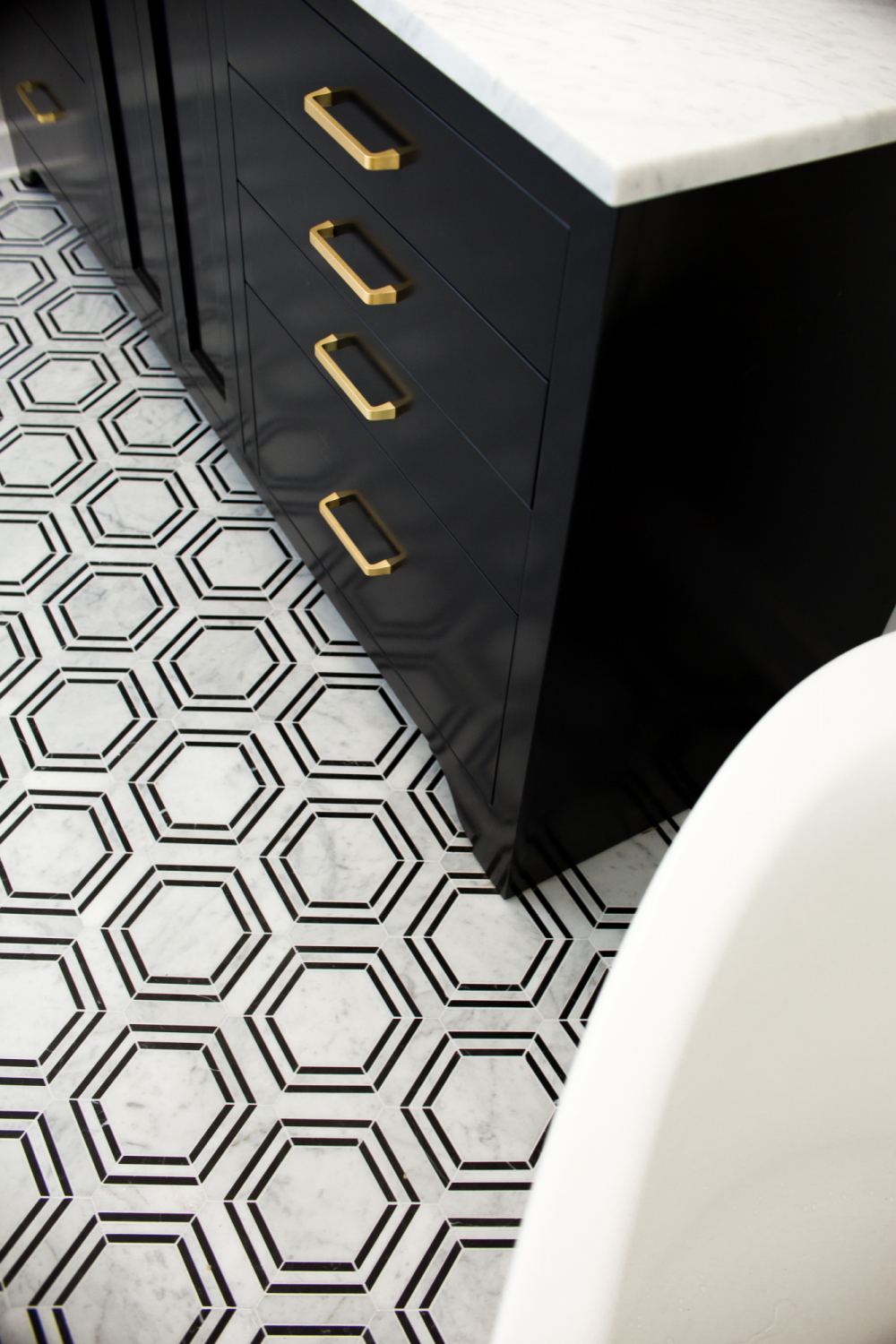 black and marble tile