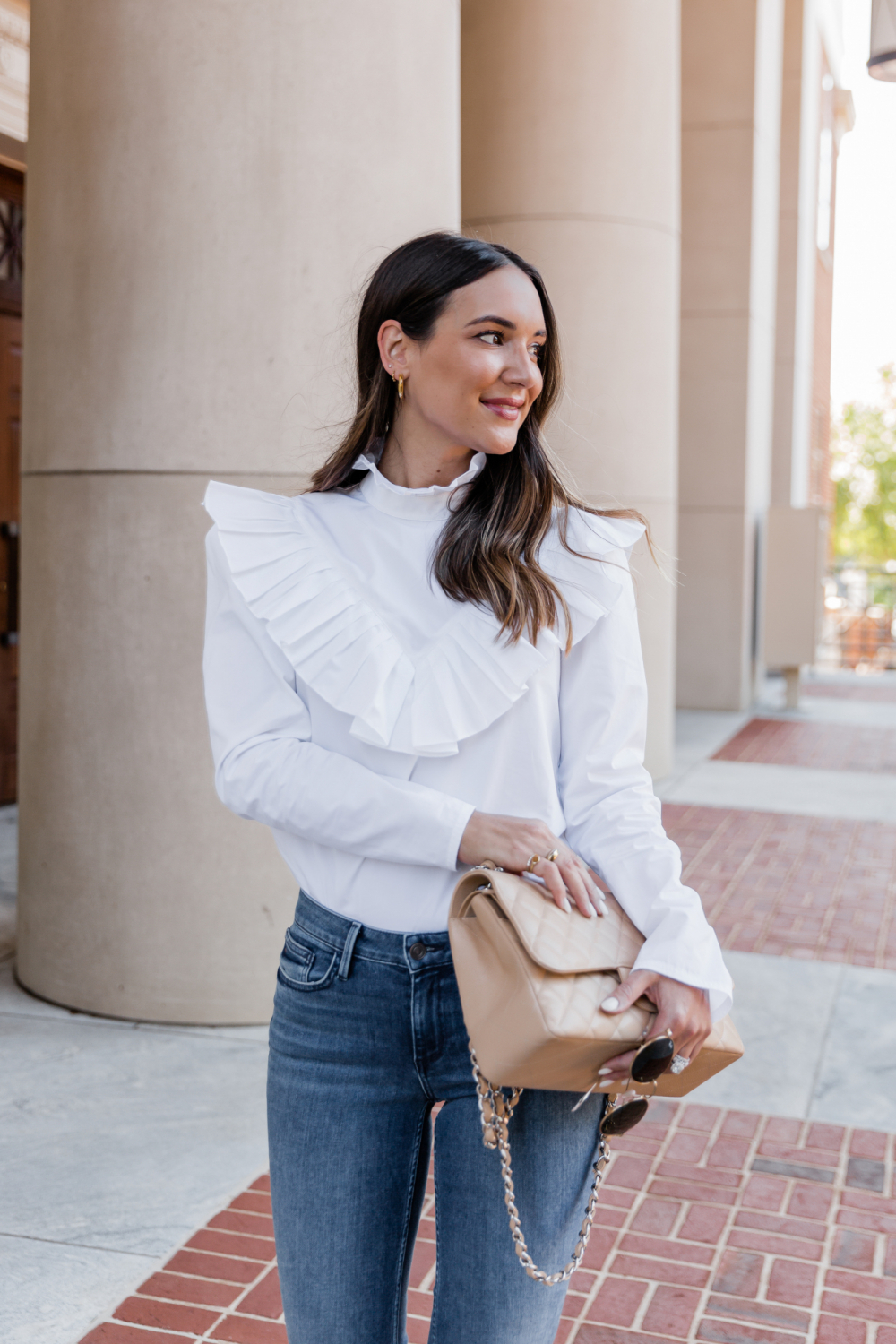 white ruffle shirt