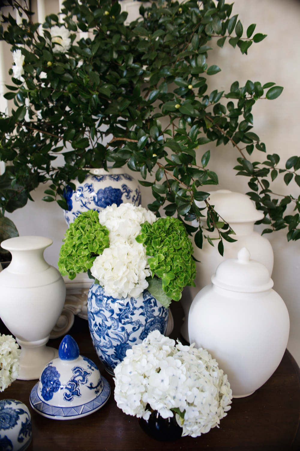 white and green hydrangeas