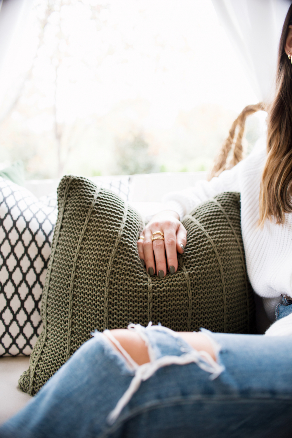 green knit pillow