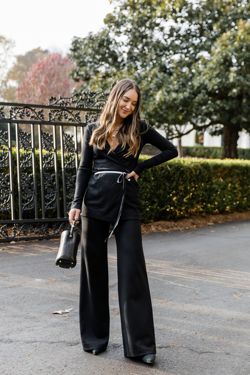 black bucket bag