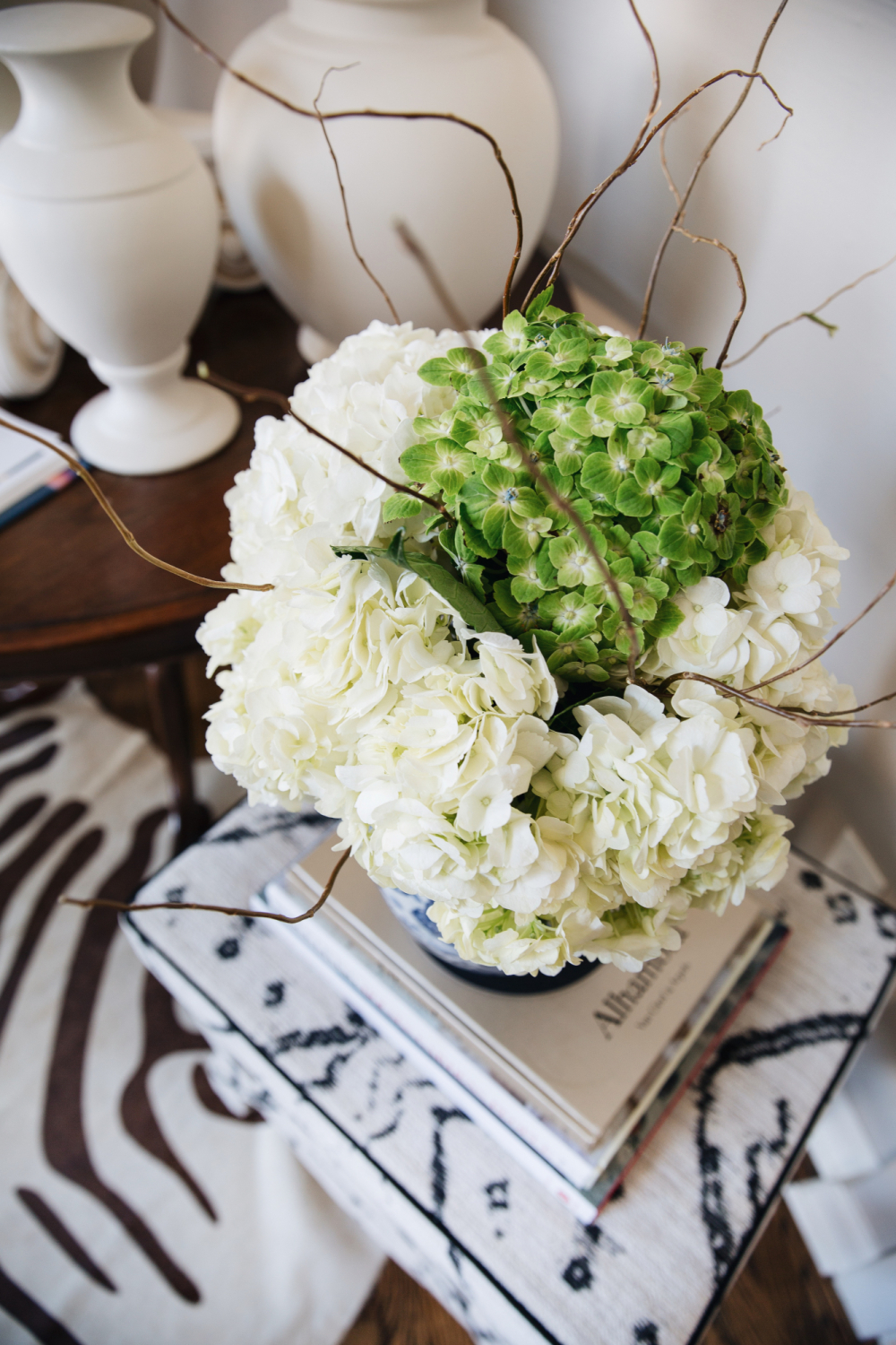 hydrangeas in ginger jar