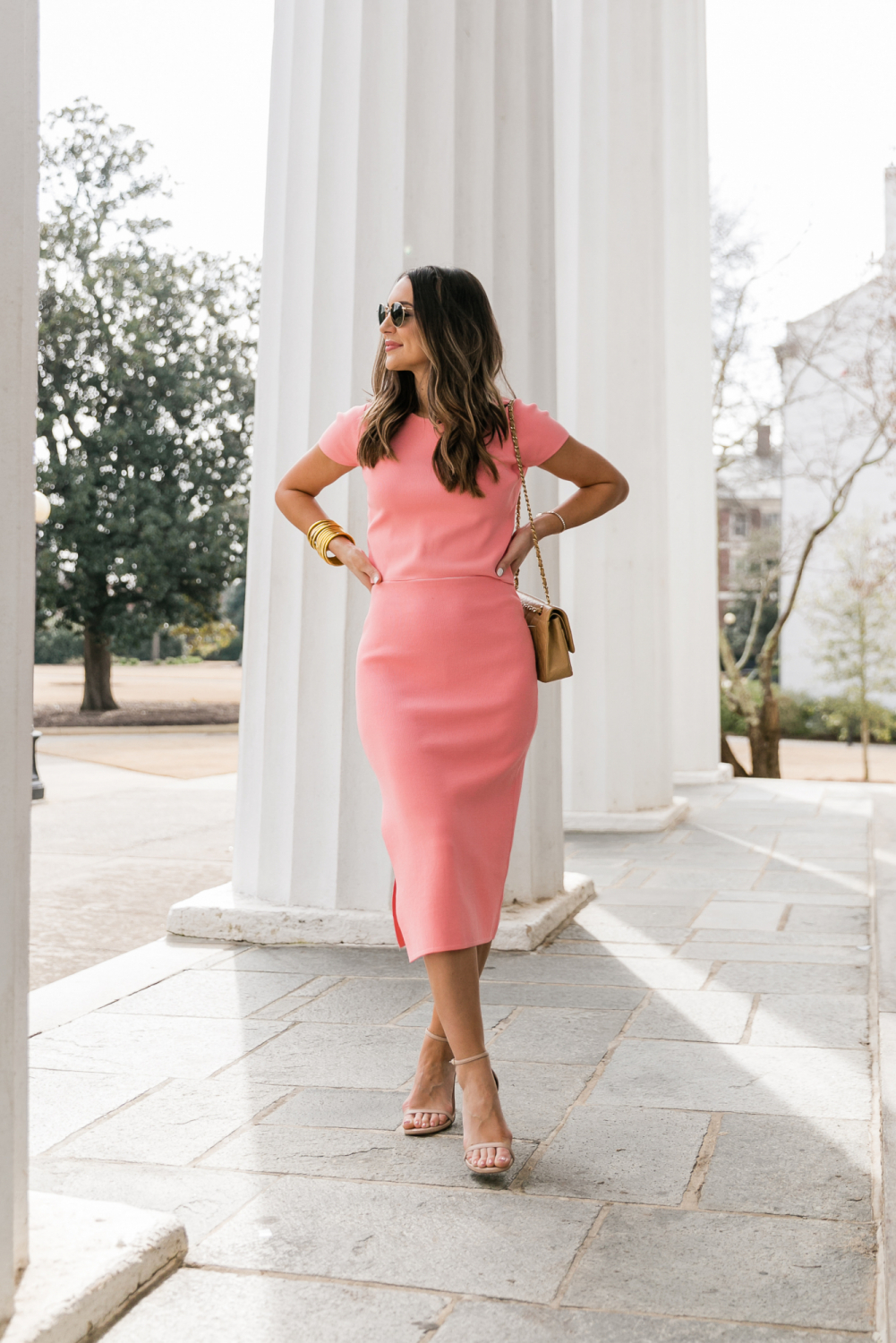 pink top and skirt