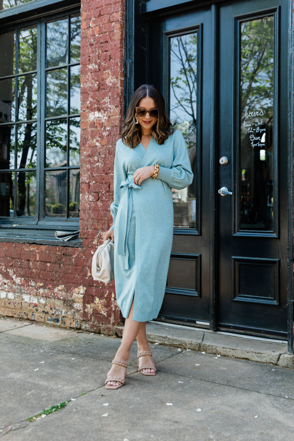 blue wrap dress