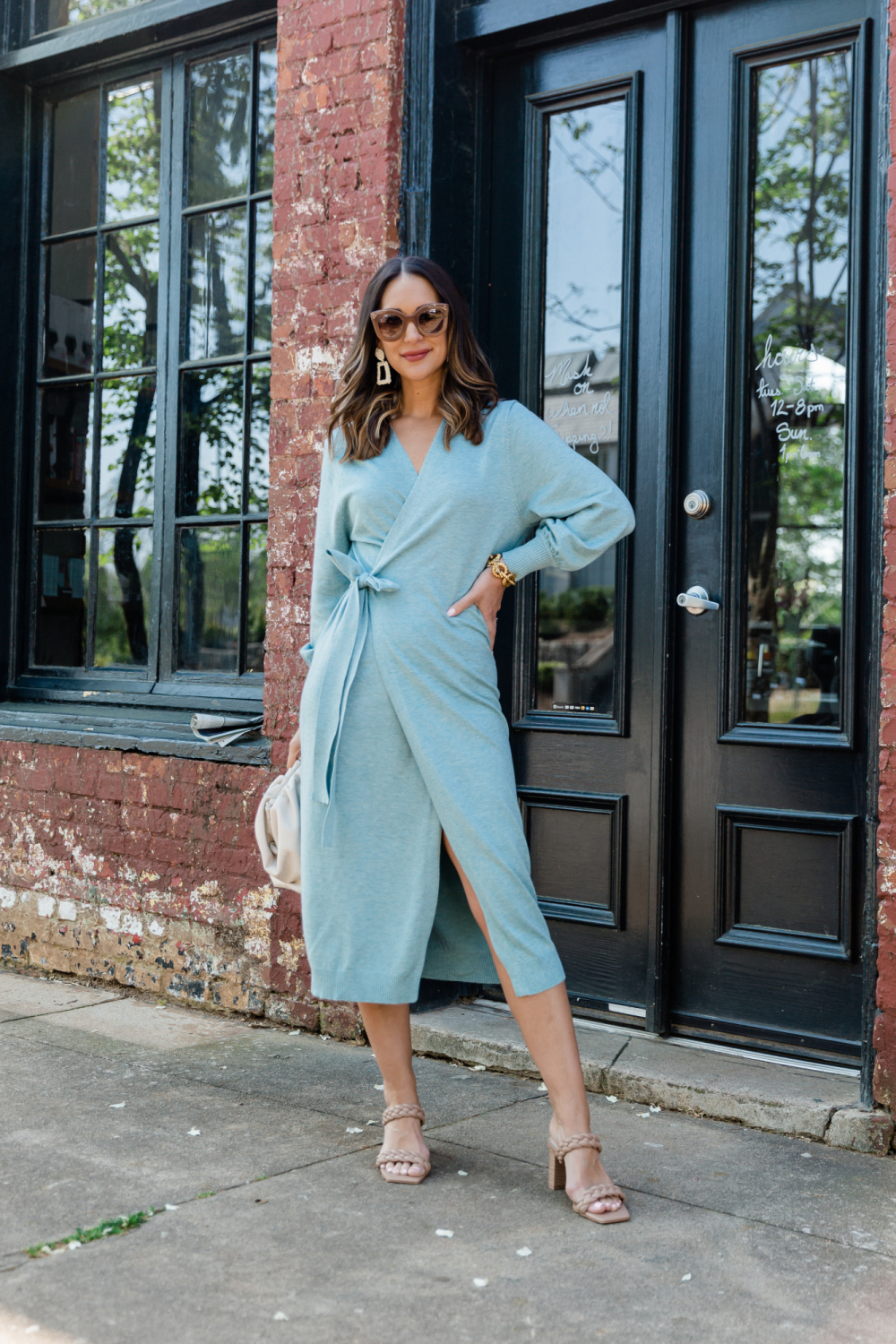 Pastel blue shop wrap dress