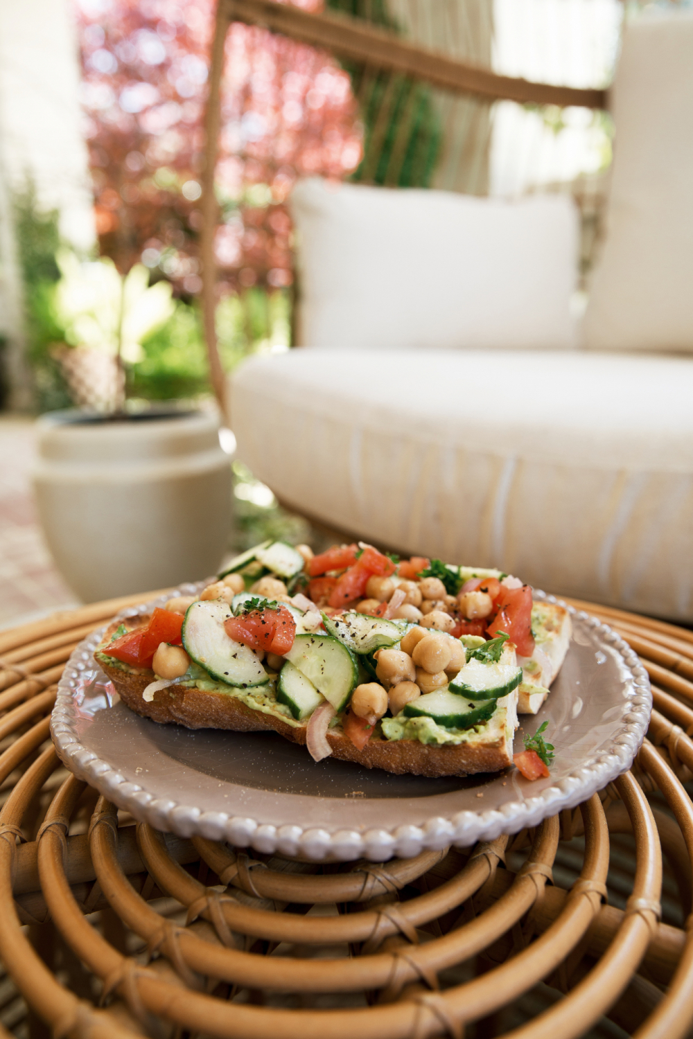 chickpea salad on avocado toast