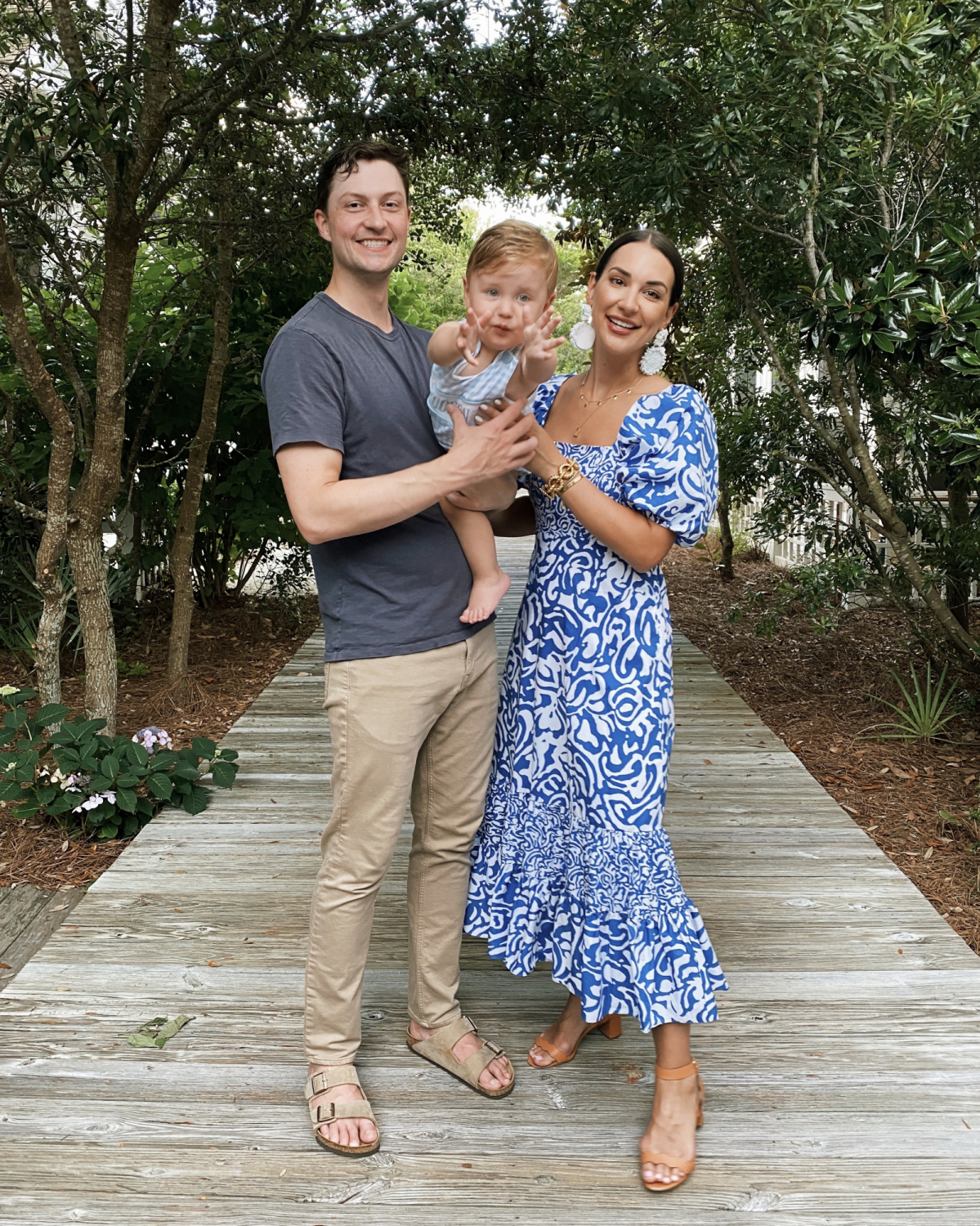 blue and white maxi dress