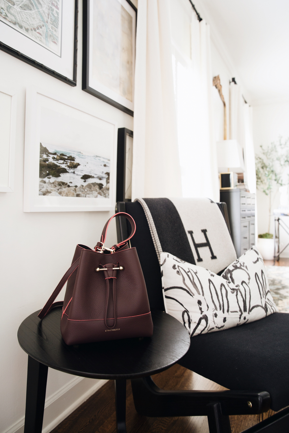 burgundy bucket bag