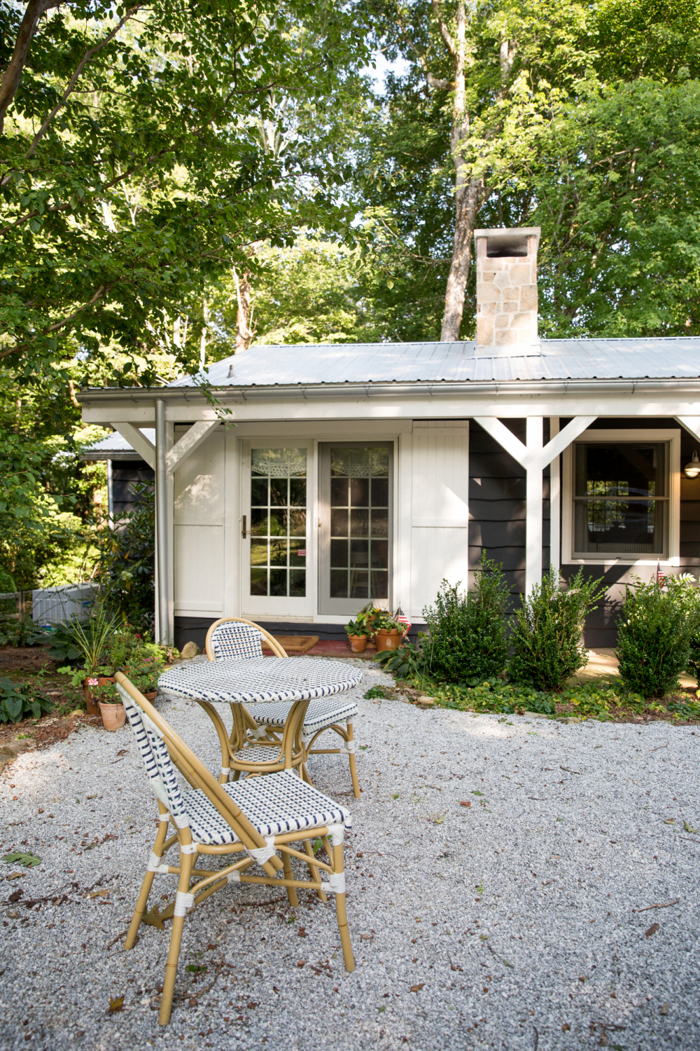 navy and white bistro chairs