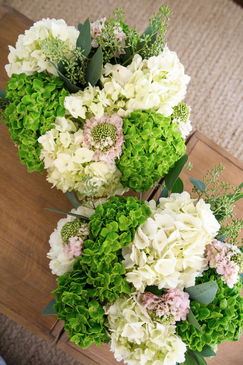 white and green hydrangeas