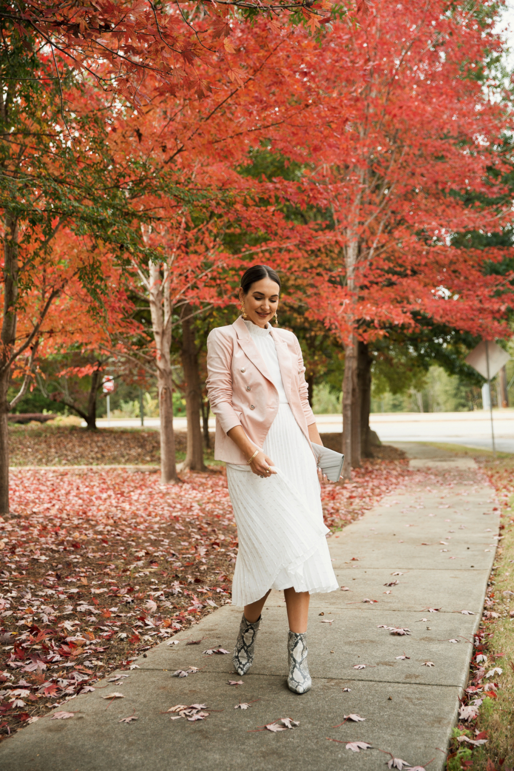 Cream Pleated Midi Dress