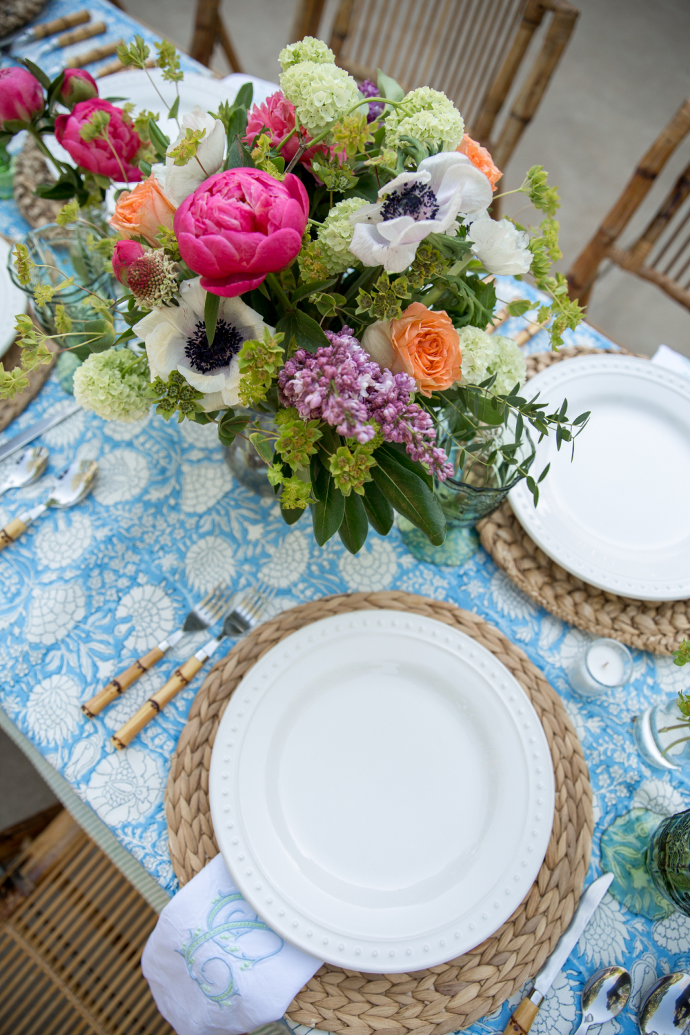 blue and white tablecloth