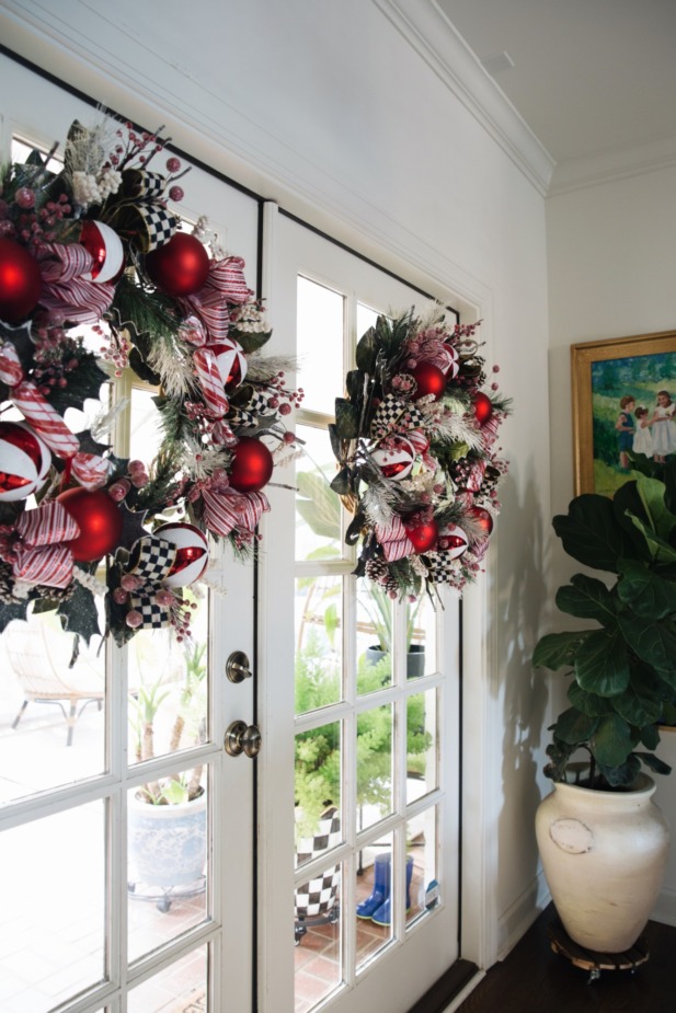 red and white christmas wreaths
