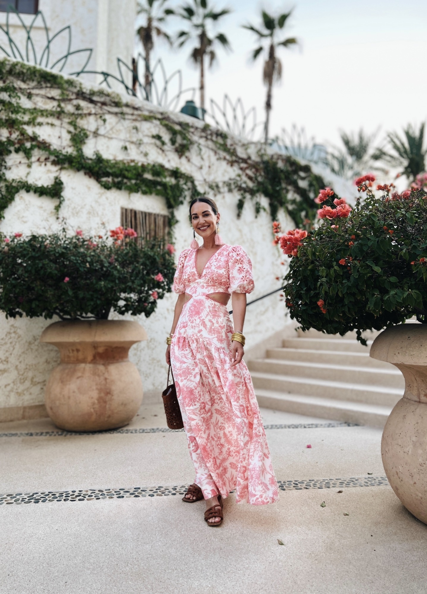 pink and white maxi dress