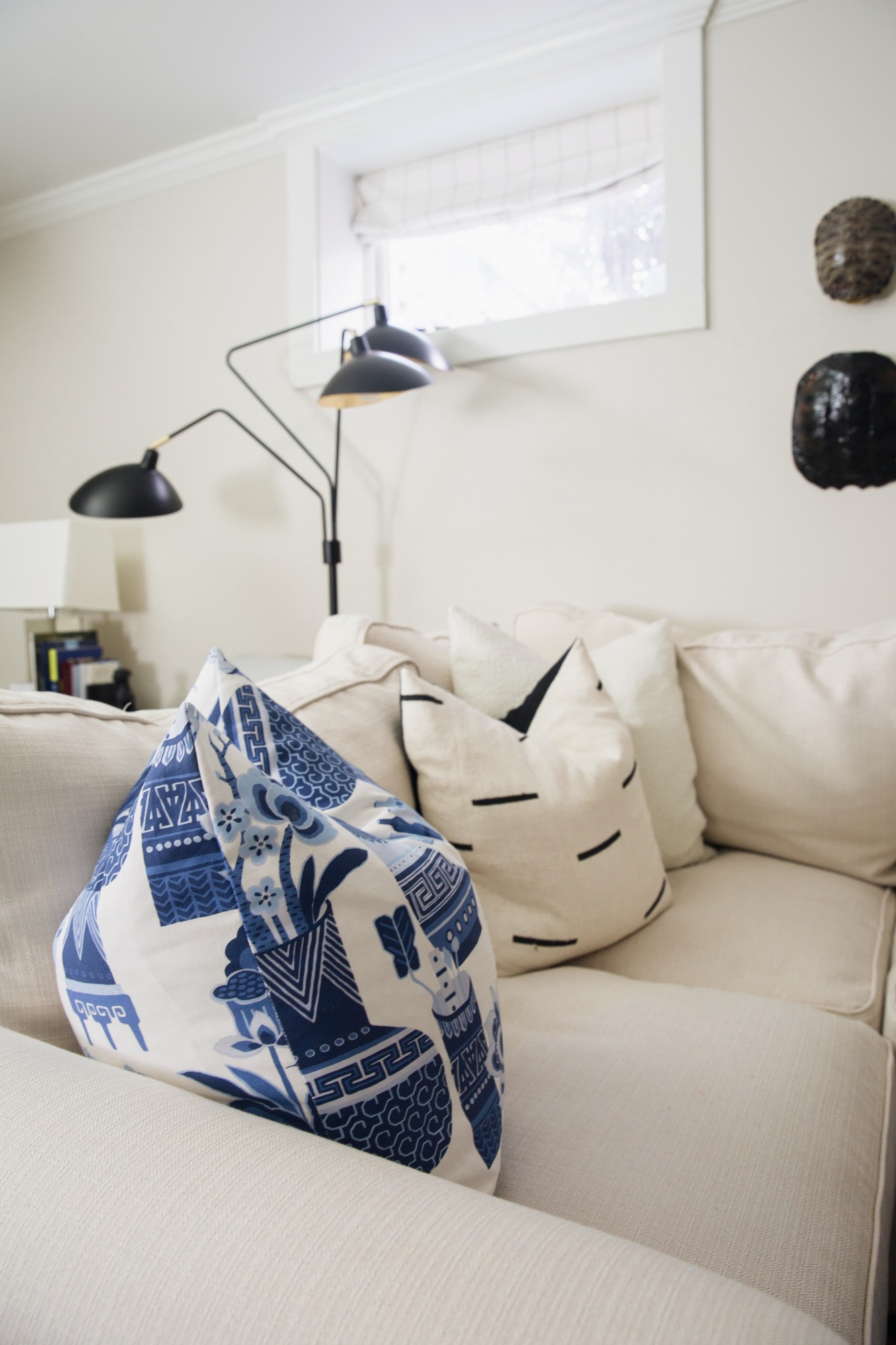 blue and white pillows