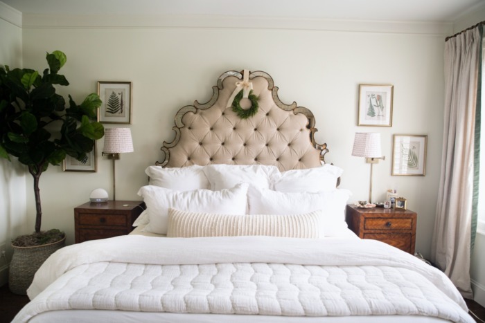 christmas wreath on headboard